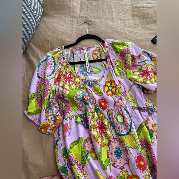 Anthropologie Uncle Frank Vibrant Pink Floral Tiered Short Dress - Picture 3 of 7